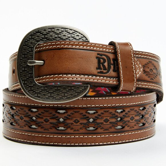 NWT Red Dirt Hat Co. Men's Ivory Underlay Tooled Leather Belt